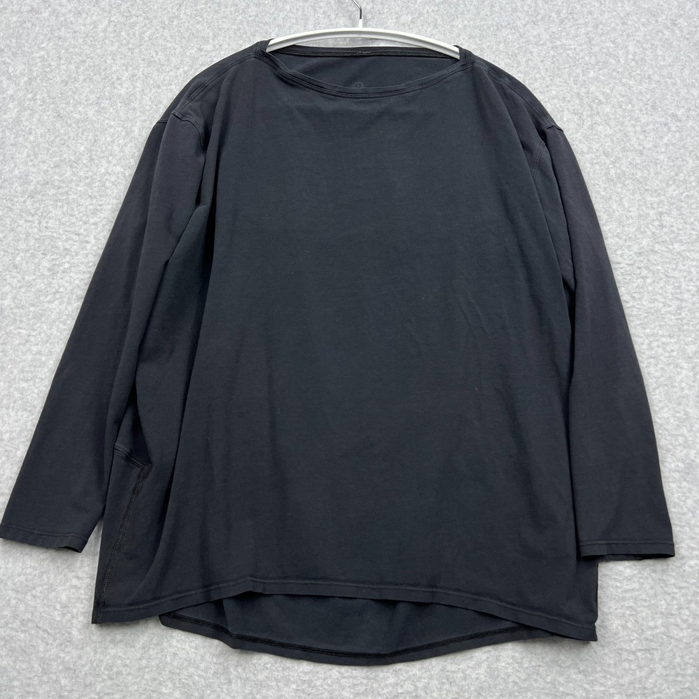 Lululemon Shirt Women's 6* Black Pima Back In Action Long Sleeve Relaxed W3AWYS